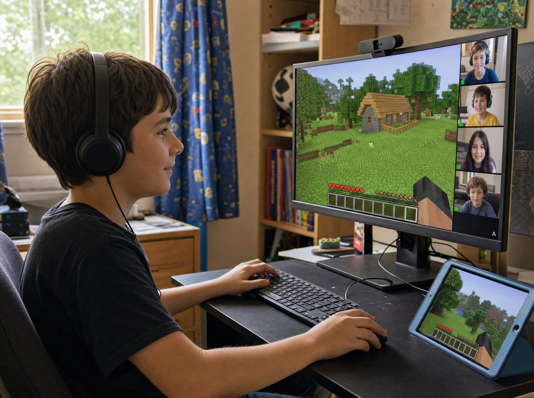 Schüler spielt Minecraft mit Mitschülern online
