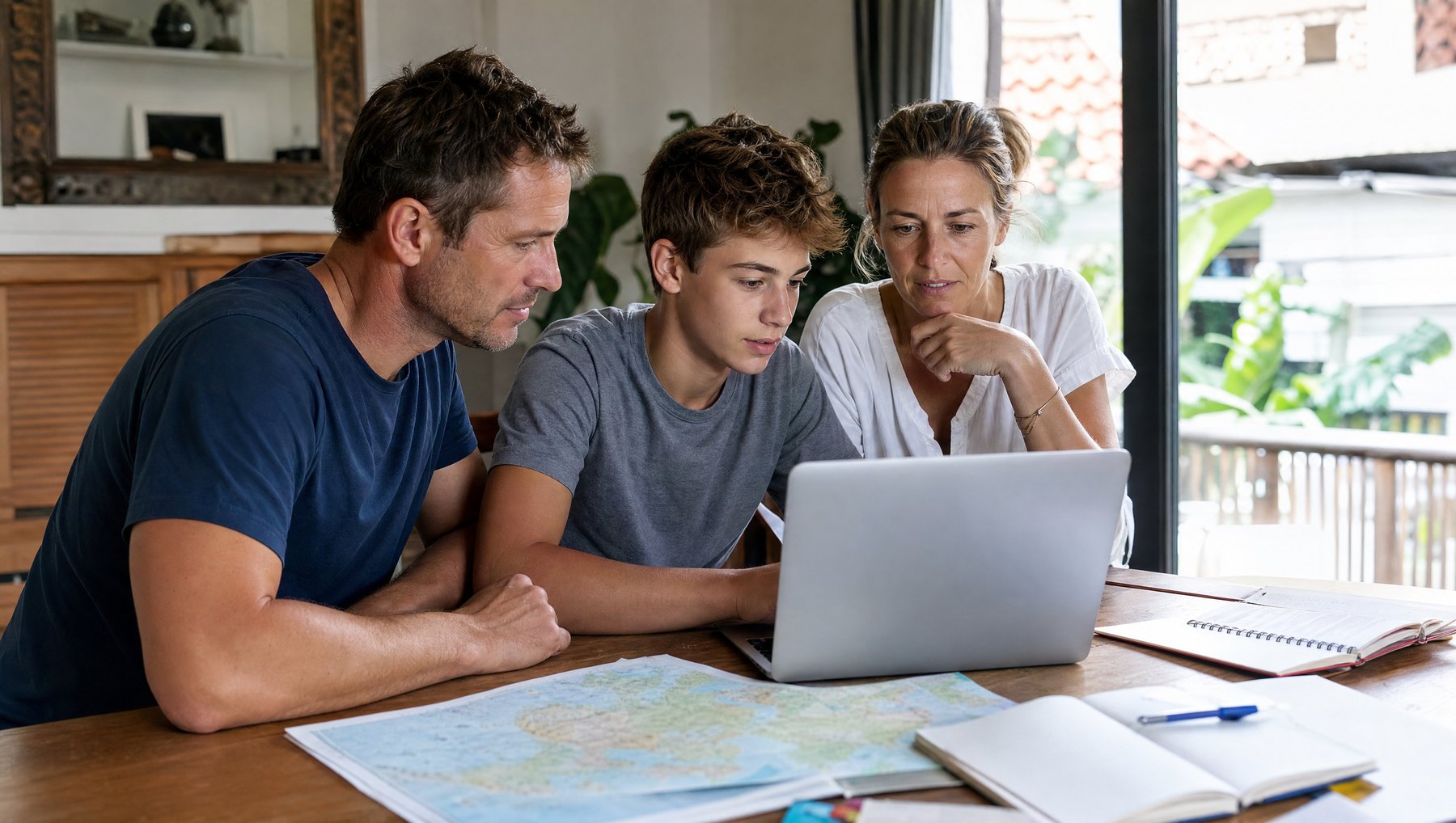 Familie plant Online-Schule am Laptop